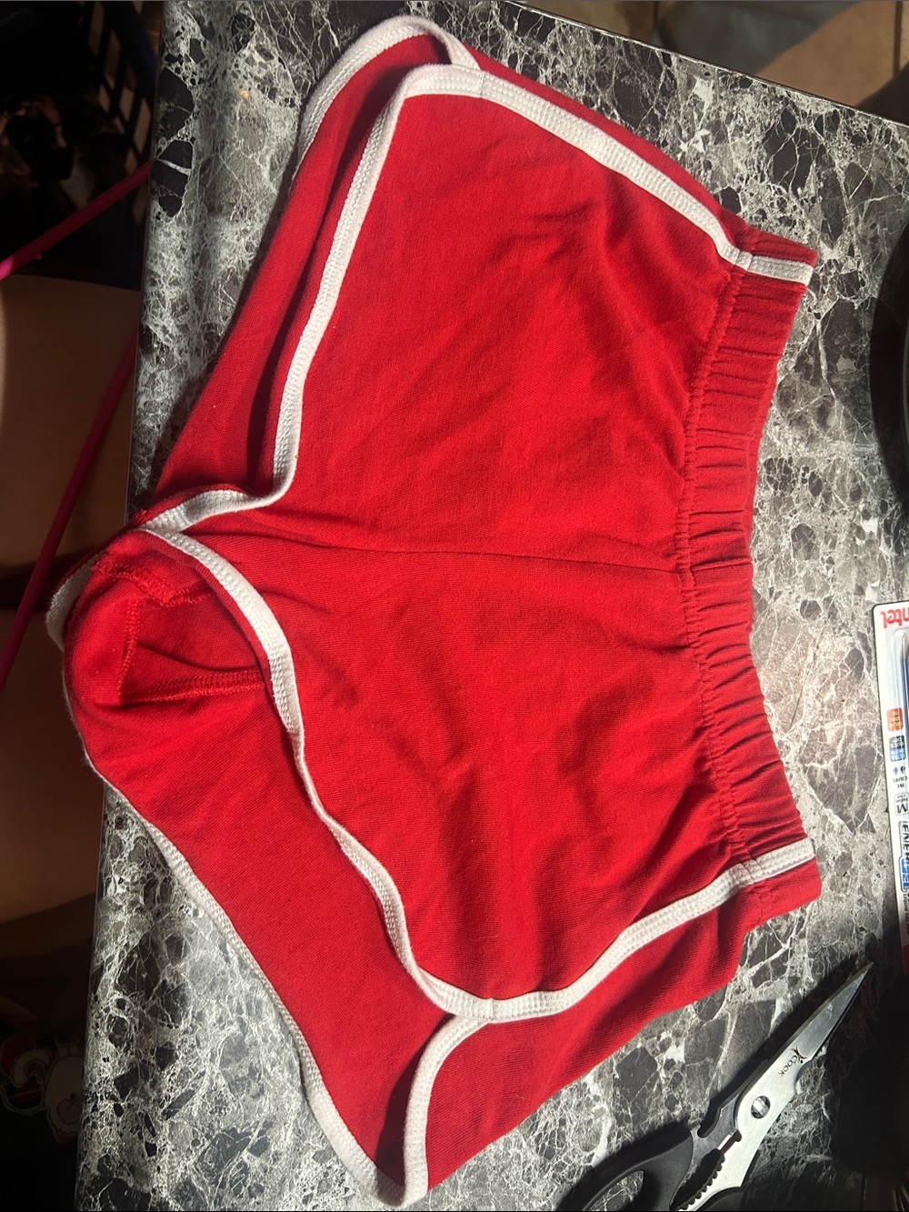 No Boundaries Red Athletic Shorts with White Trim